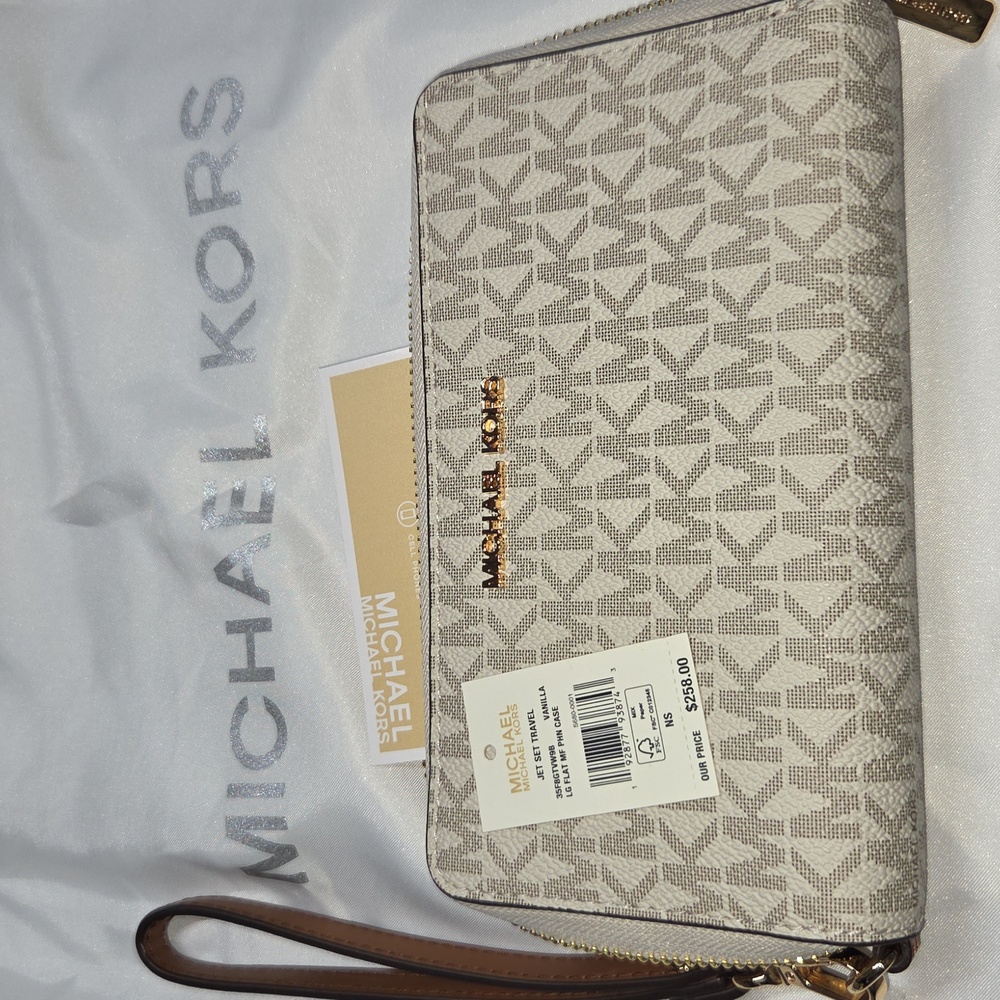 Michael Kors Tan and Brown Logo Wristlet